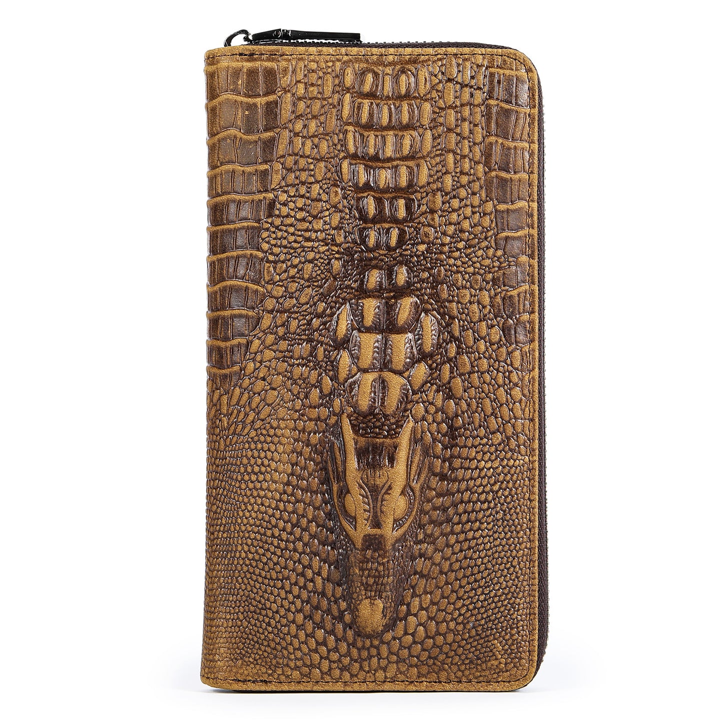 Men's Crocodile Pattern Cowhide Long Swiping Clutch Men's Wallets