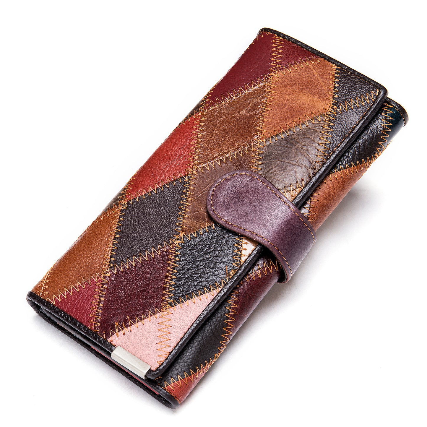 Women's First Layer Cowhide Colored Mosaic Rhombus Ladies Wallets