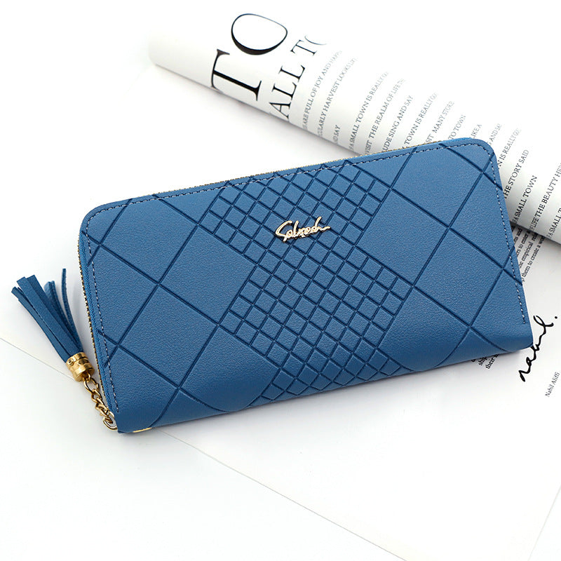 Women's Long Portable Mobile Simple Embossed Tassel Bags