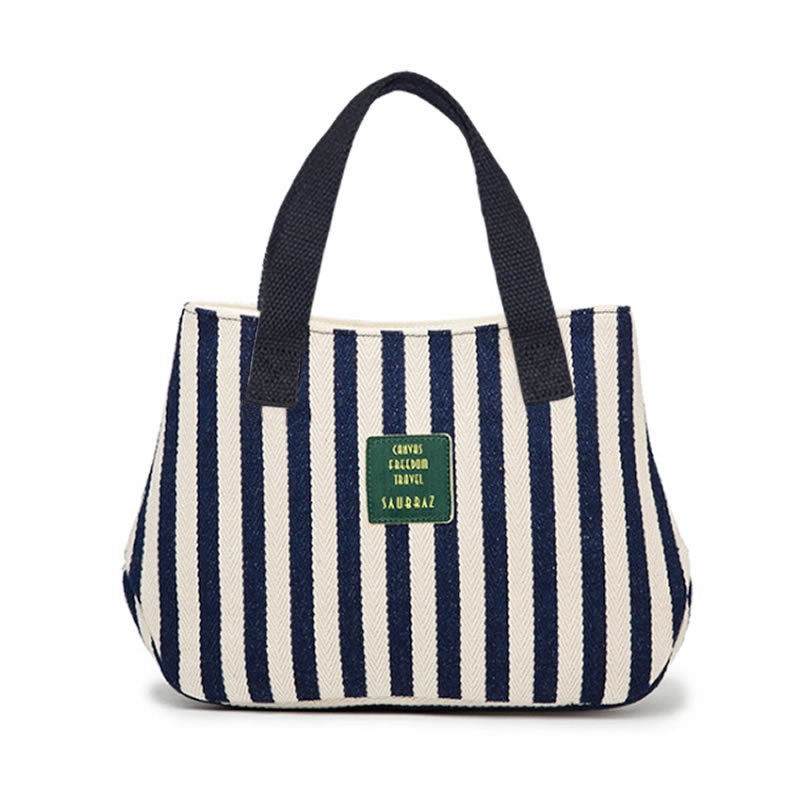 Women's Style Canvas Thickened Striped Artistic Simple Cloth Handbags