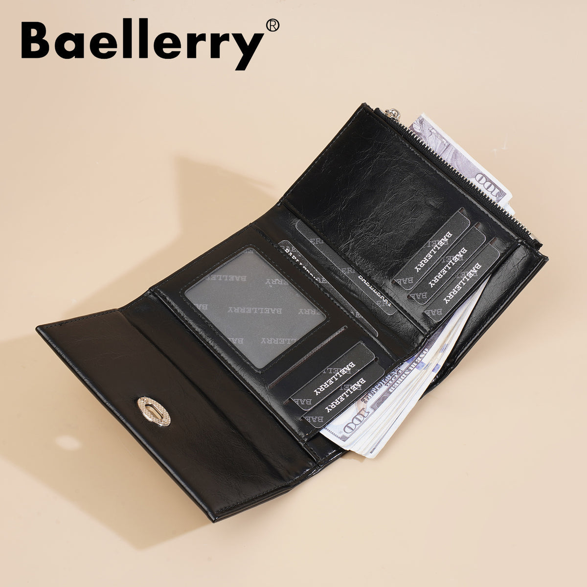 Women's Short High-grade Style Trifold Fashion Zip Ladies Wallet