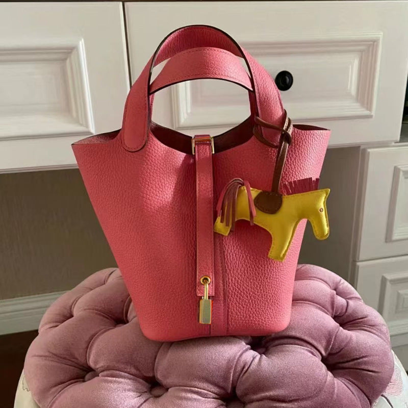 Women's Genuine Leather Vegetable Basket Bride Litchi Grain Bags