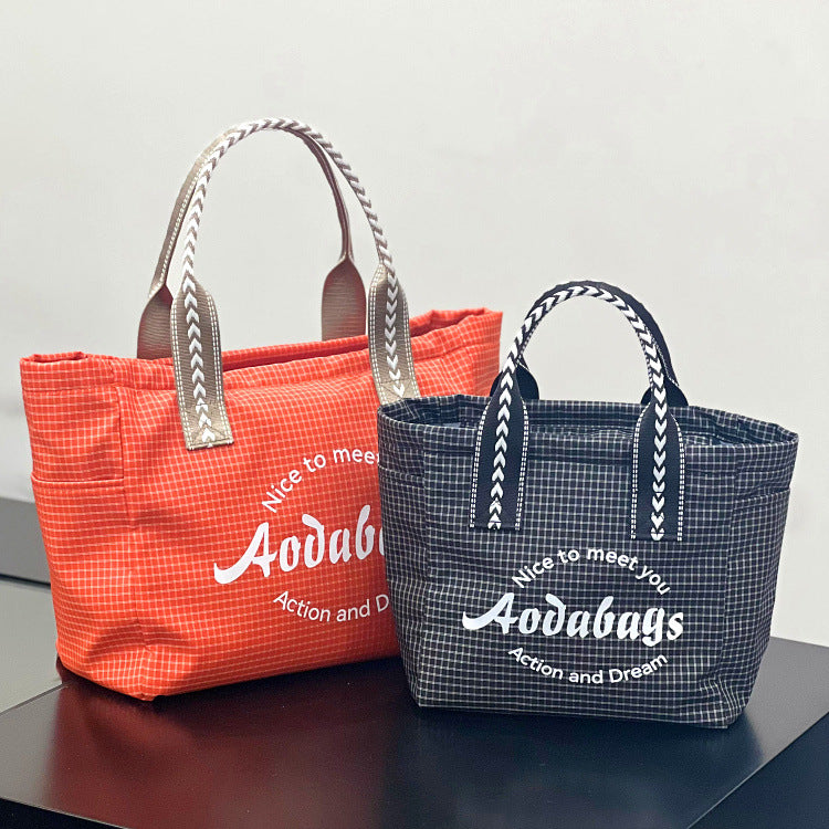 Niche Plaid Simple Letters Large Capacity Mummy Commuting Lunch Box Bags