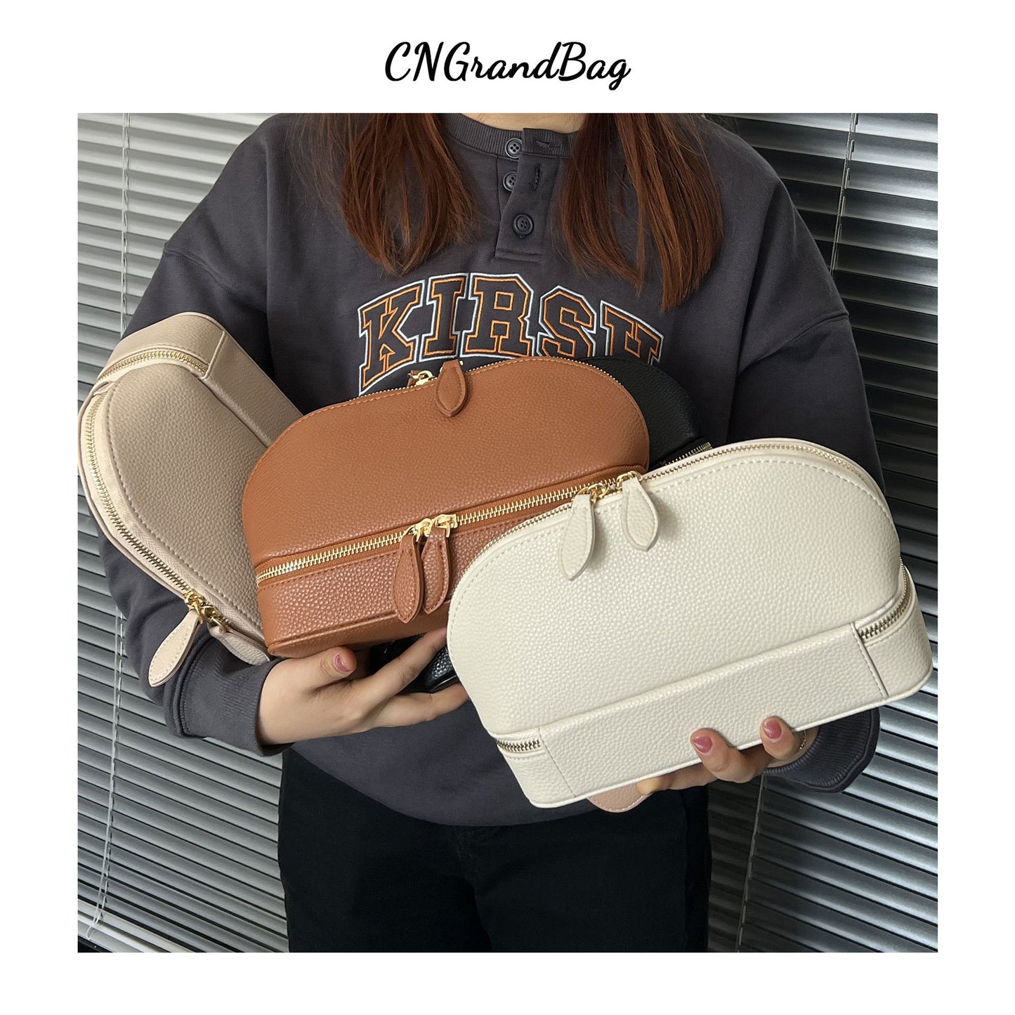 Solid Color Leather Fashion Shell Shape Multifunctional Cosmetic Bags