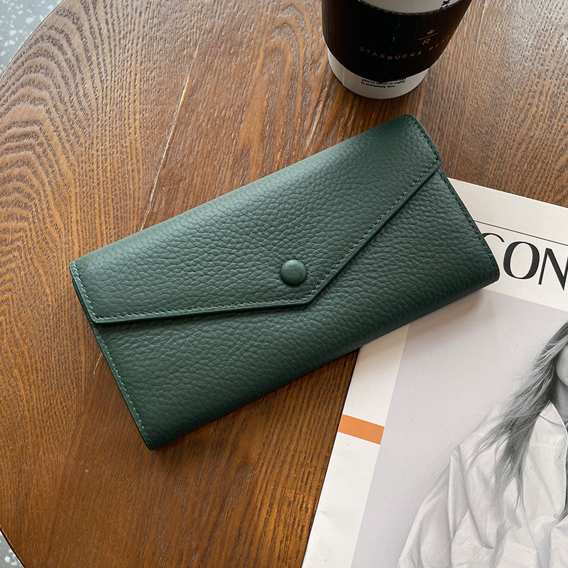 Women's Leather Long Simple First Layer Cowhide Multiple Ladies Wallets