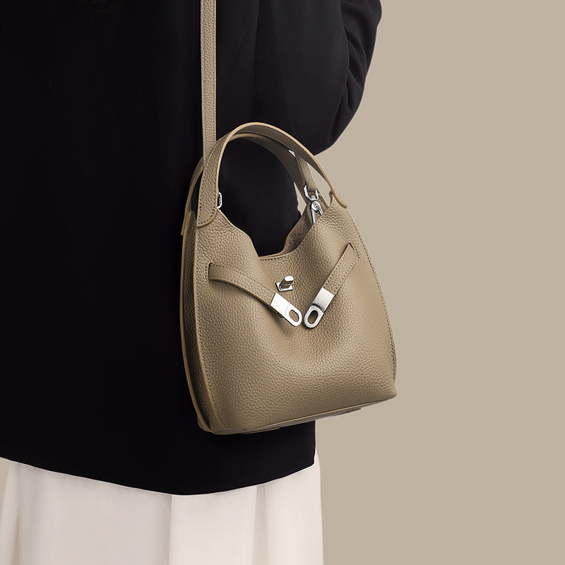 Women's Genuine Leather Portable Vegetable Basket High-grade Bags