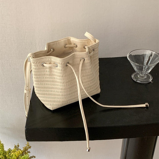 Women's Drawstring Ruffle Bow Fashion Soft Leather Crossbody Bags