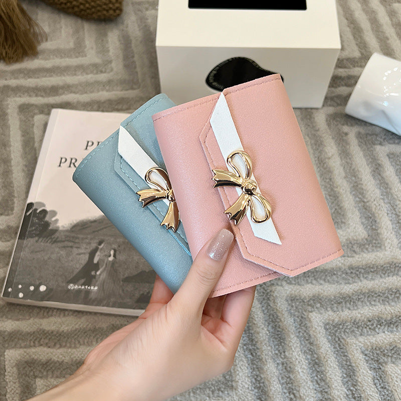 Women's Bow Short Three-fold Button Mini Cheap Bags