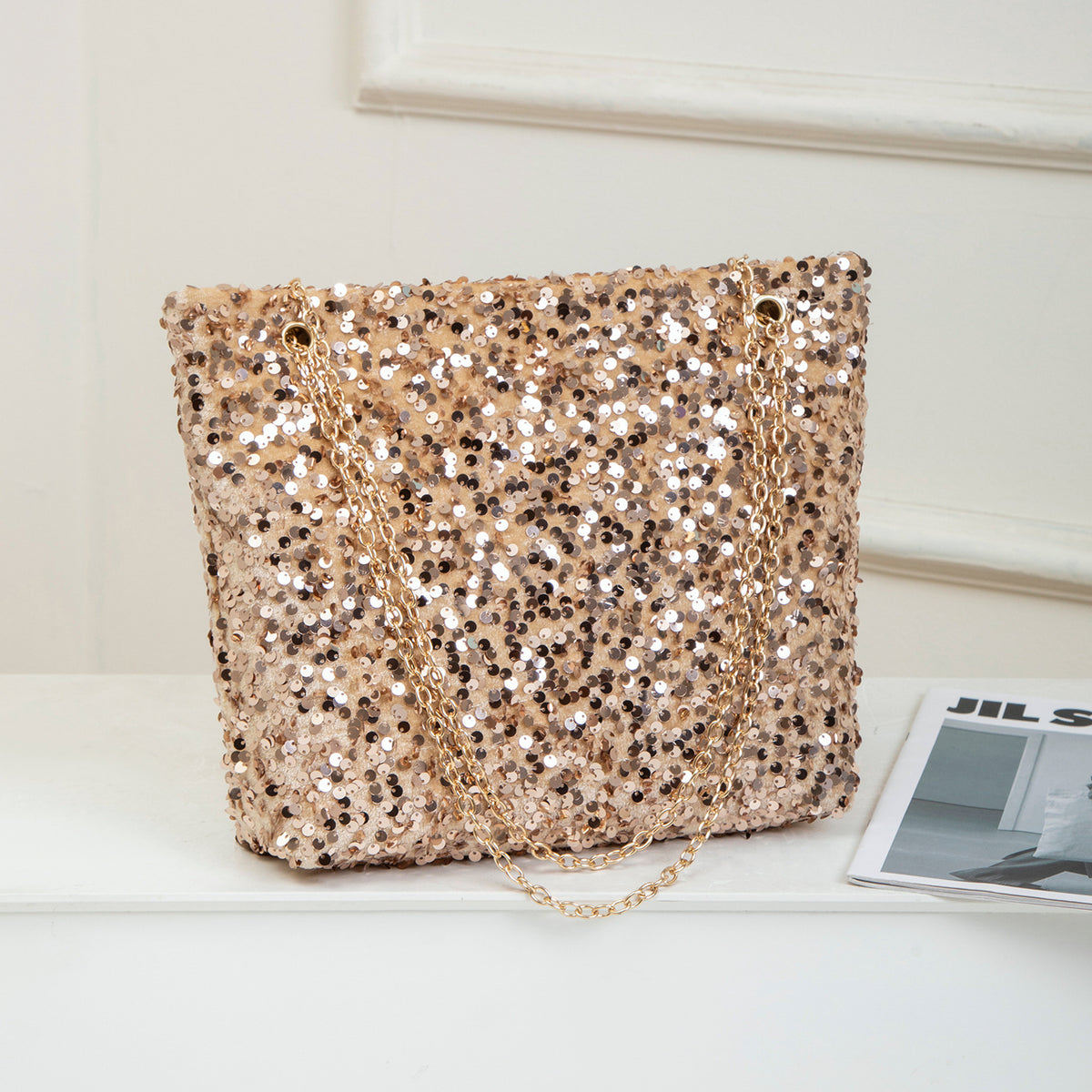 Women's Korean Style Fashionable Sequined High-grade Underarm Chain Large Capacity Bags