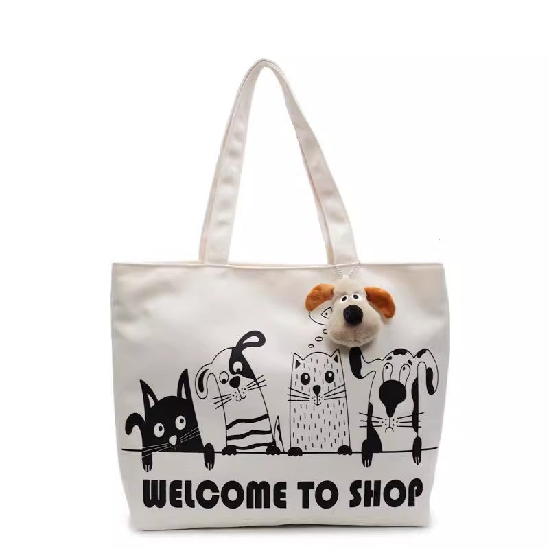 Women's Large Capacity Cartoon Canvas Class Portable Bags