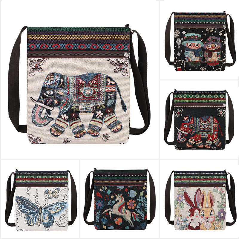 Women's Ethnic Style Elephant Cartoon Double-sided Gold Silk Women's Shoulder Bag