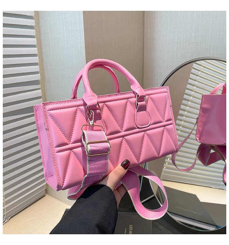 Women's Western Style Large Capacity Triangle Texture Indentation Solid Color Retro Shoulder Bags