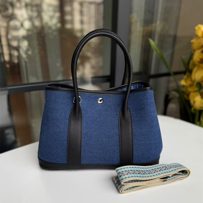 Women's Woolen Linen With Genuine Leather Top Layer Cowhide Women's Handbag