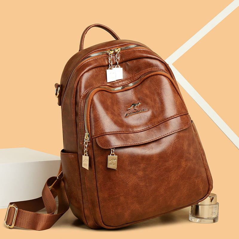 Women's Fashionable Large Capacity Soft Leather Backpacks