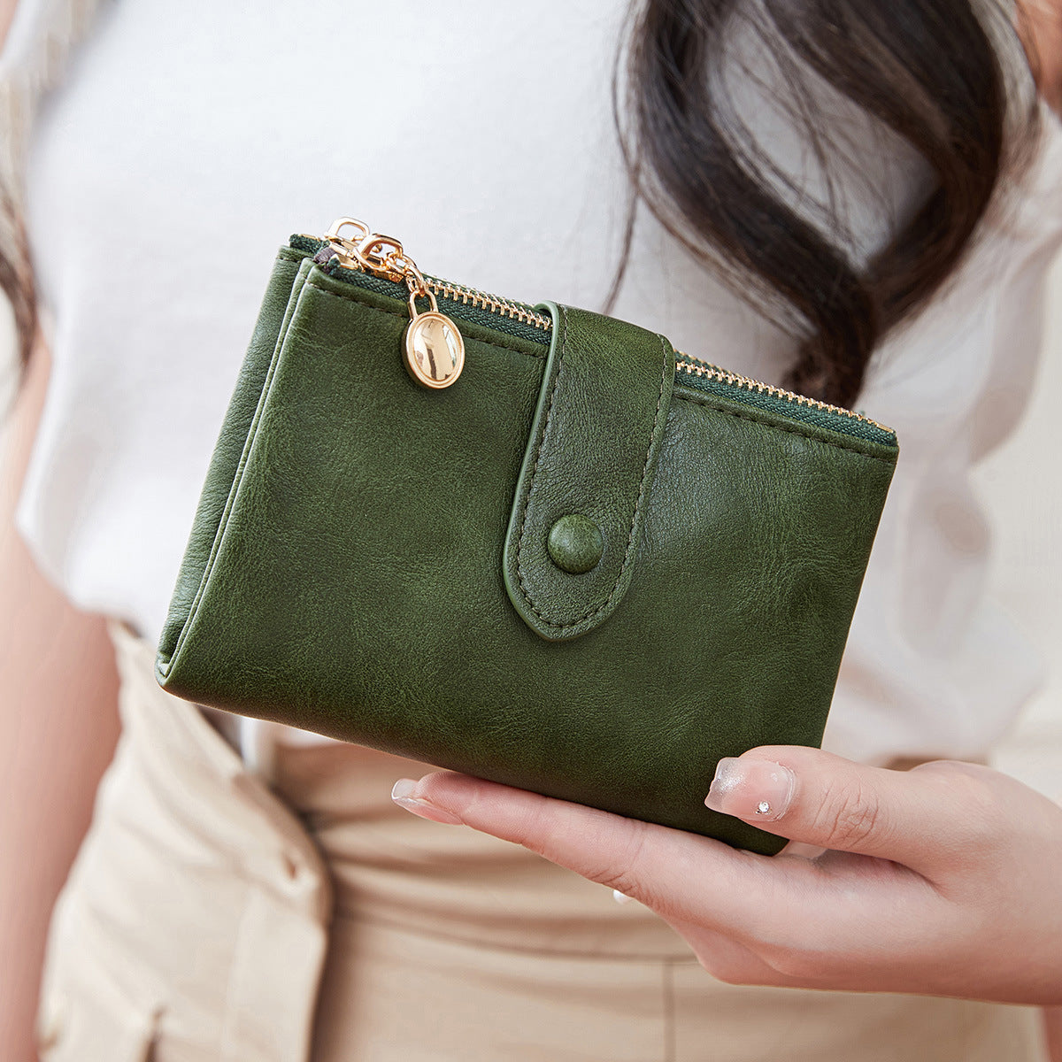Women's Color Double Zipper Off Short Style Ladies Wallet