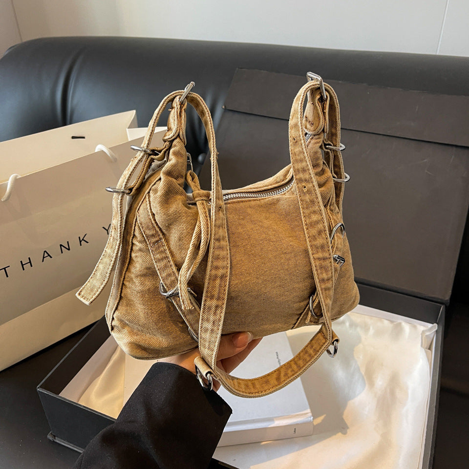 Korean Style Large Capacity Denim Underarm Crossbody Bags