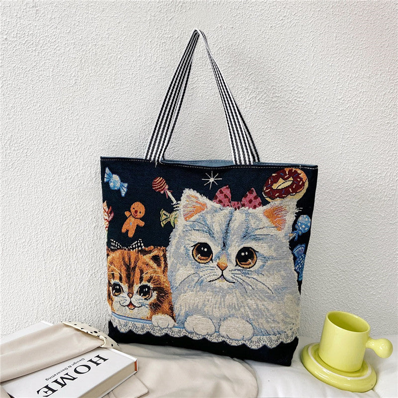 Women's Retro Fashion Illustration Embroidered Large Capacity Tote Bags
