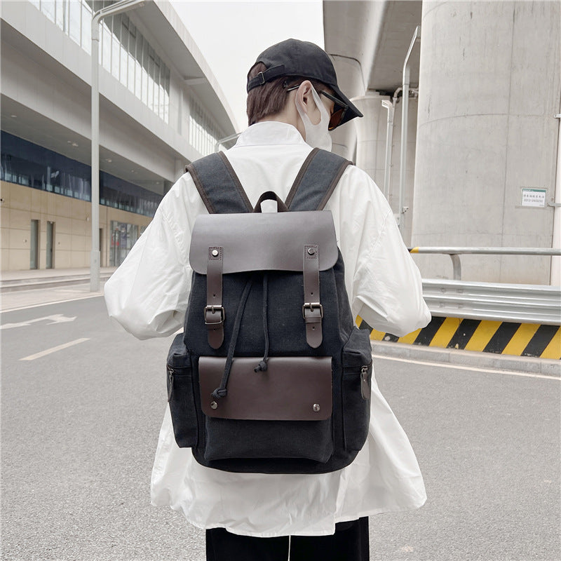 Men's Canvas Computer Personalized Fashion Drawstring Flip Backpacks