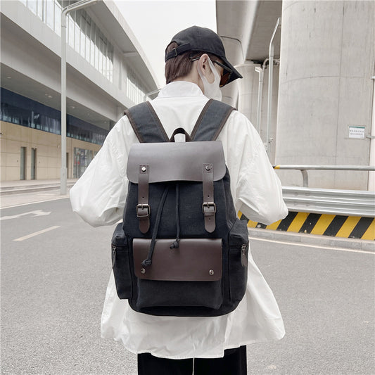 Men's Canvas Computer Personalized Fashion Drawstring Flip Backpacks