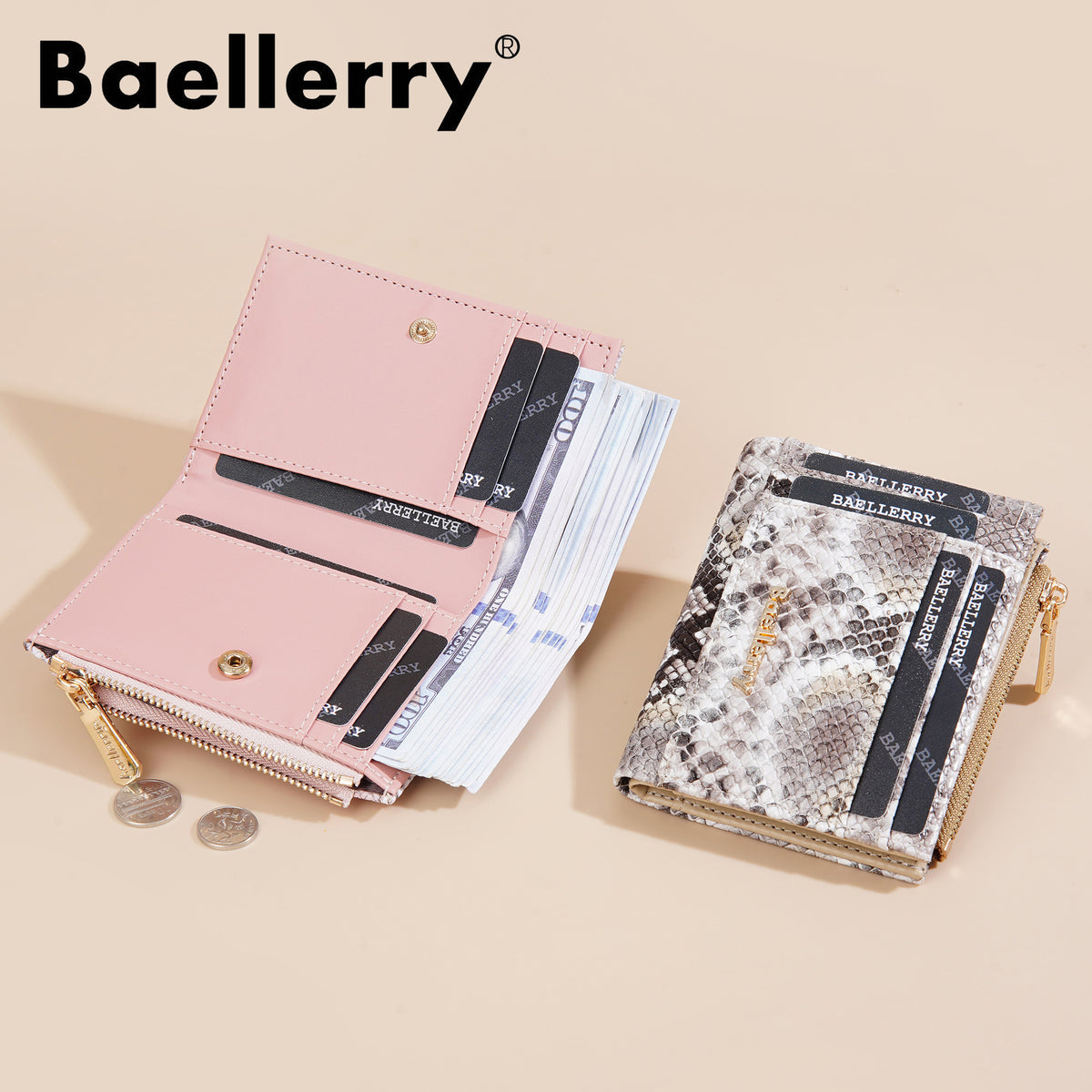 Women's High-grade Snake Pattern Multiple Slots Zipper Ladies Wallet