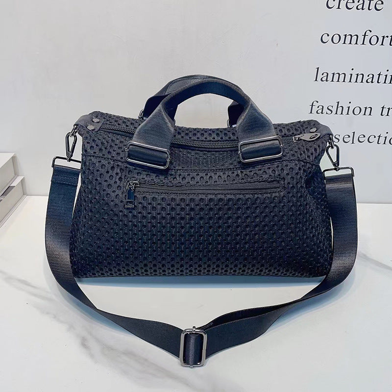 Women's Korean Mesh With Cowhide Fashionable Large Handbags