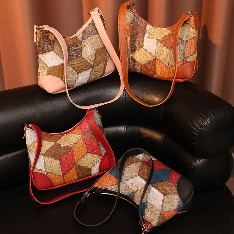 Women's Contrast Color Underarm Trendy Patchwork Retro Women's Shoulder Bag