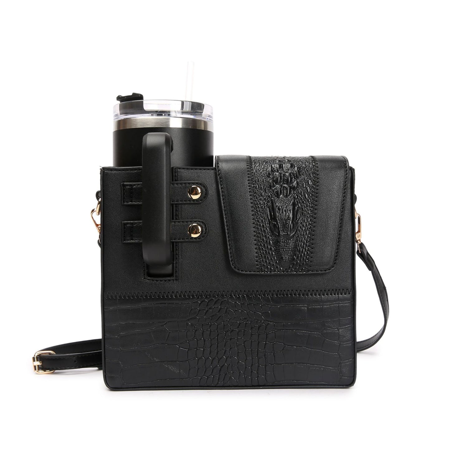 Beverage Bottle Crocodile Pattern Kettle Large Crossbody Bags