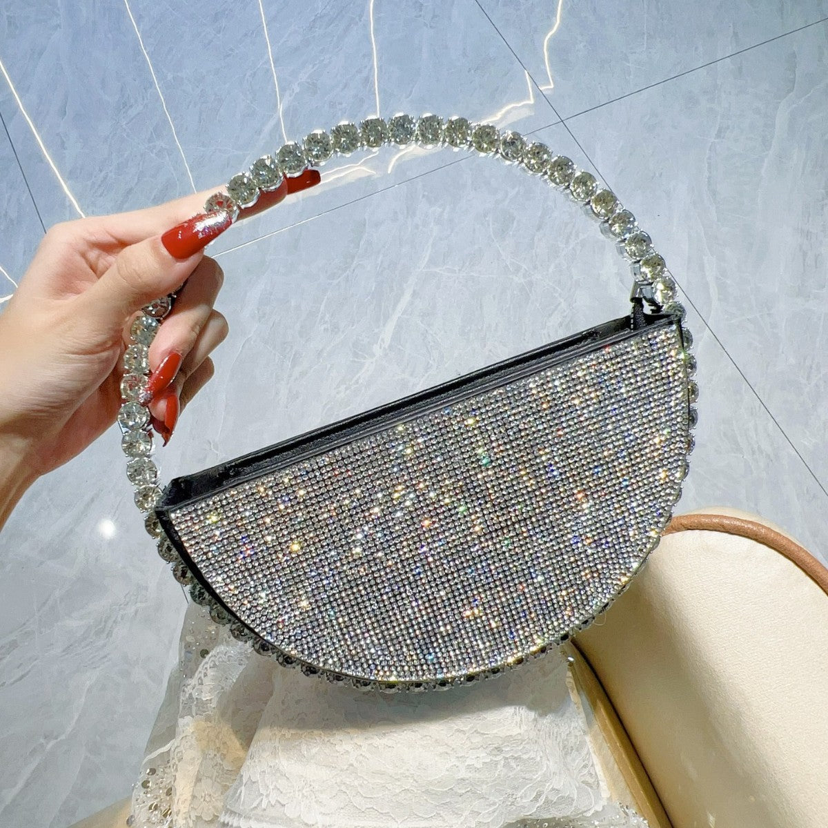 Niche Round Diamond-shaped Rhinestone Banquet French Evening Bags