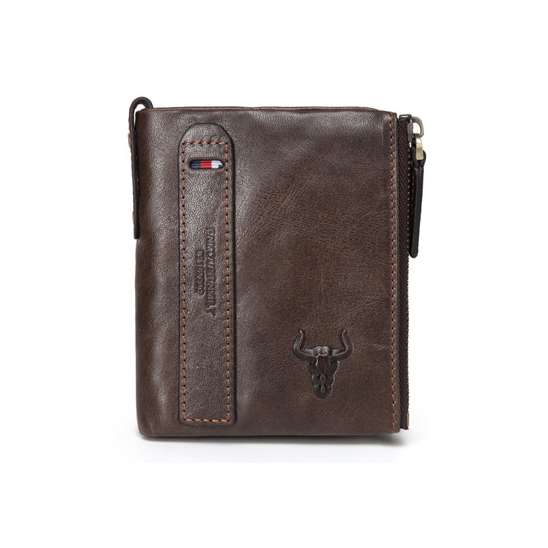 Men's Leather Zipper Short Retro Multiple Slots Men's Wallets