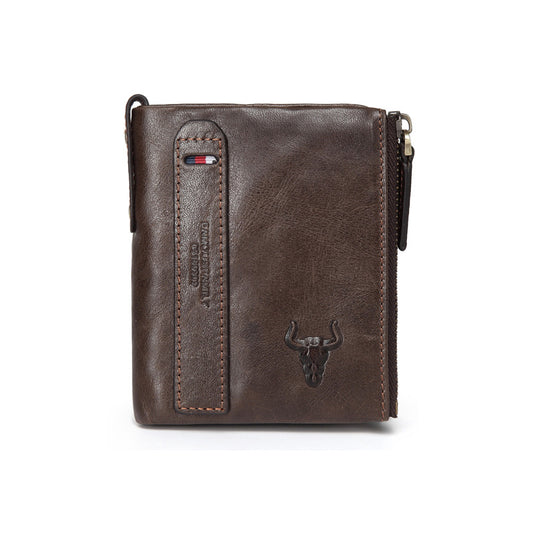 Men's Leather Zipper Short Retro Multiple Slots Men's Wallets