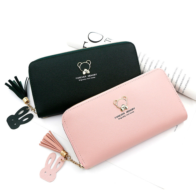 Women's Simple Bear Long Zipper Clutch Mobile Ladies Wallet