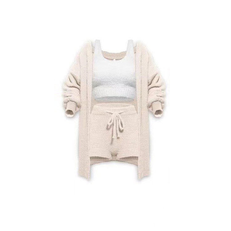 Knitted Plush Long Sleeve Set Three-piece Suits
