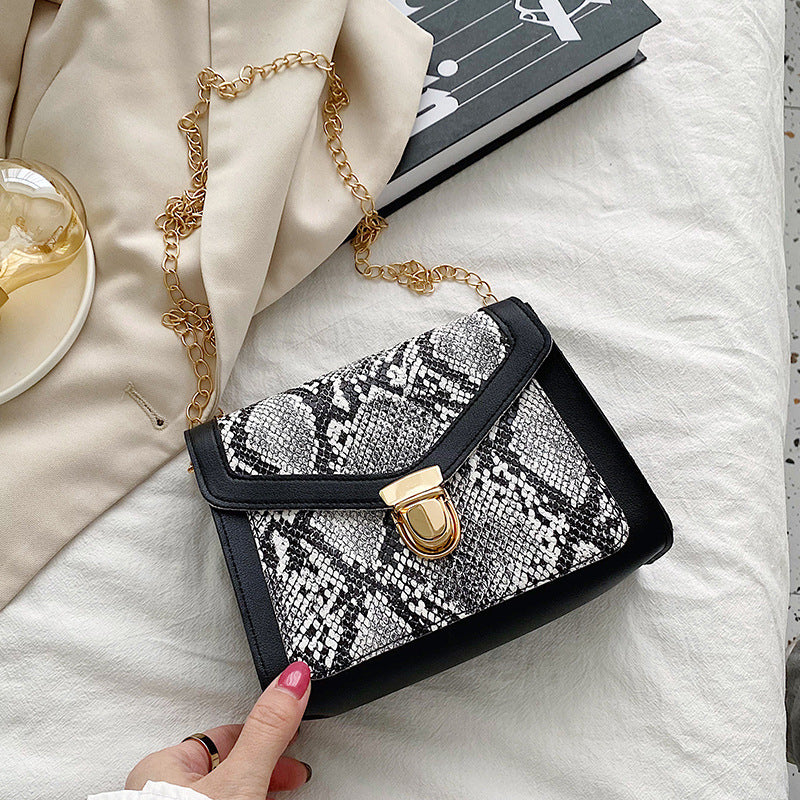 Women's Contrast Color Single Snake Pattern Women's Messenger Bag