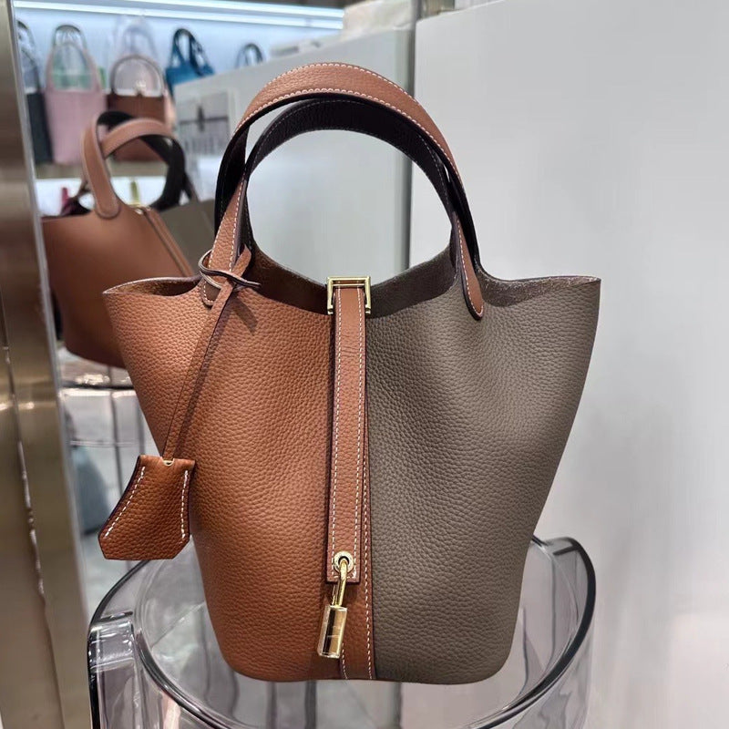 Women's Genuine Leather Vegetable Basket Bride Litchi Grain Bags