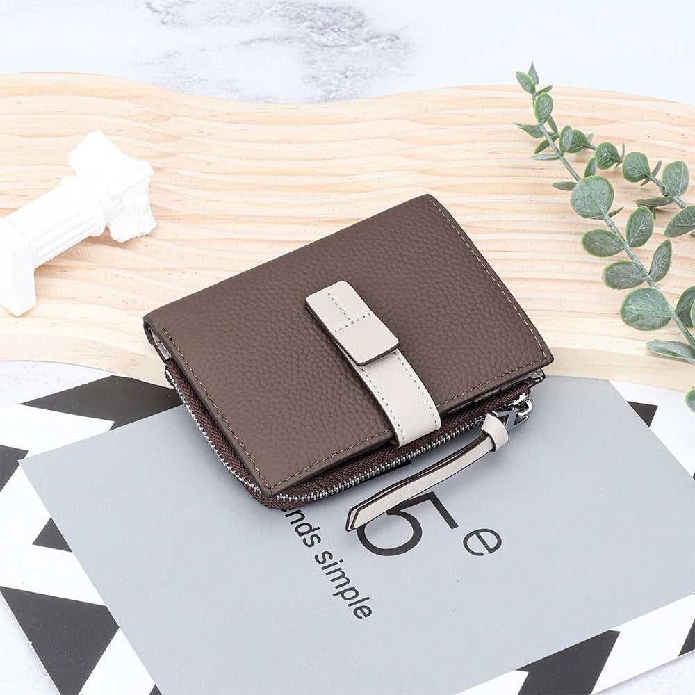 Women's Leather Contrast Color Short Fashion Fold Ladies Wallets