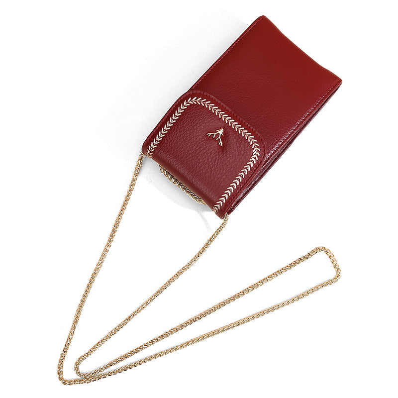 Layer Cowhide Simple Deer Head Mobile Female Phone Bags