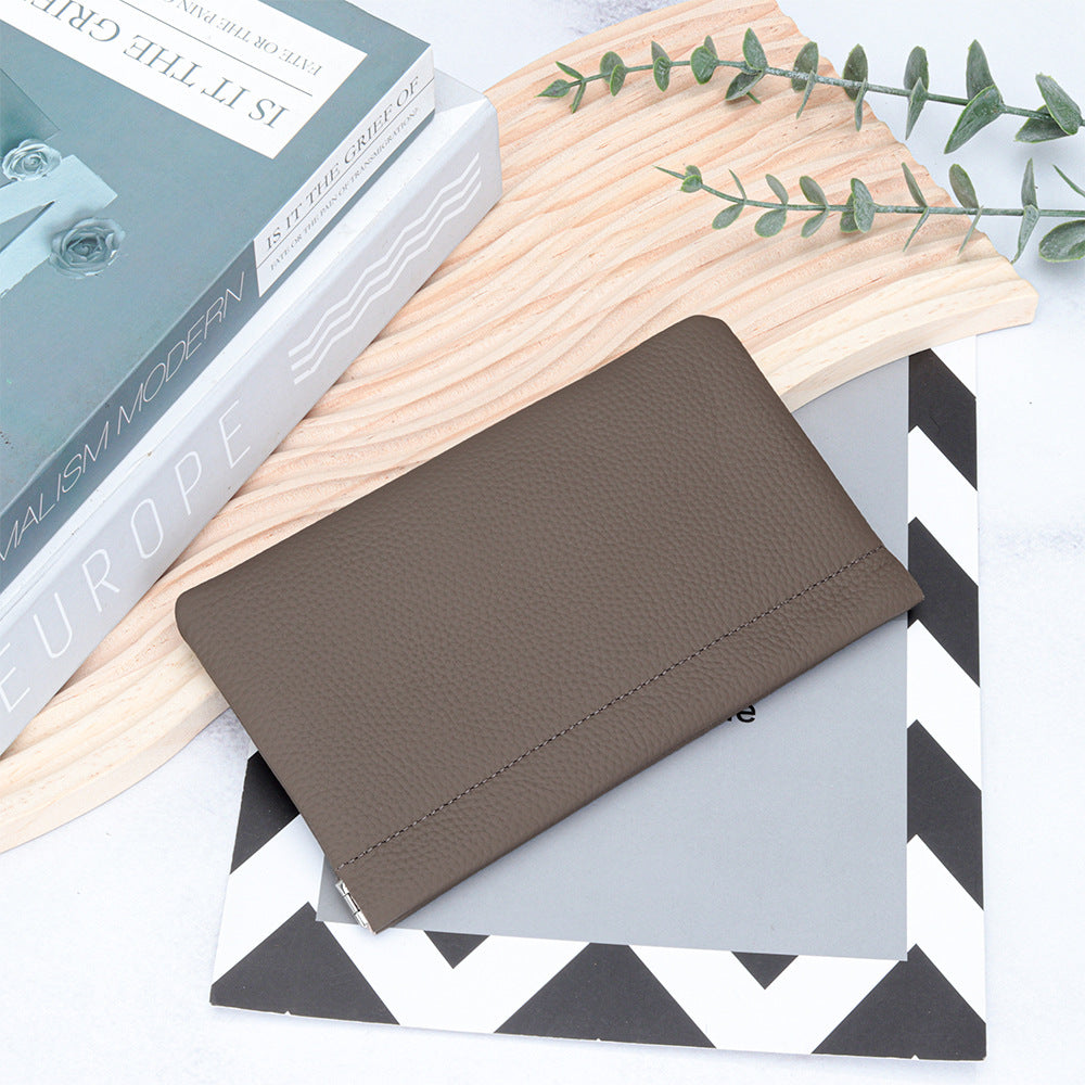 Cowhide Lady's Simple Long Automatic Closure Makeup Ladies Wallet