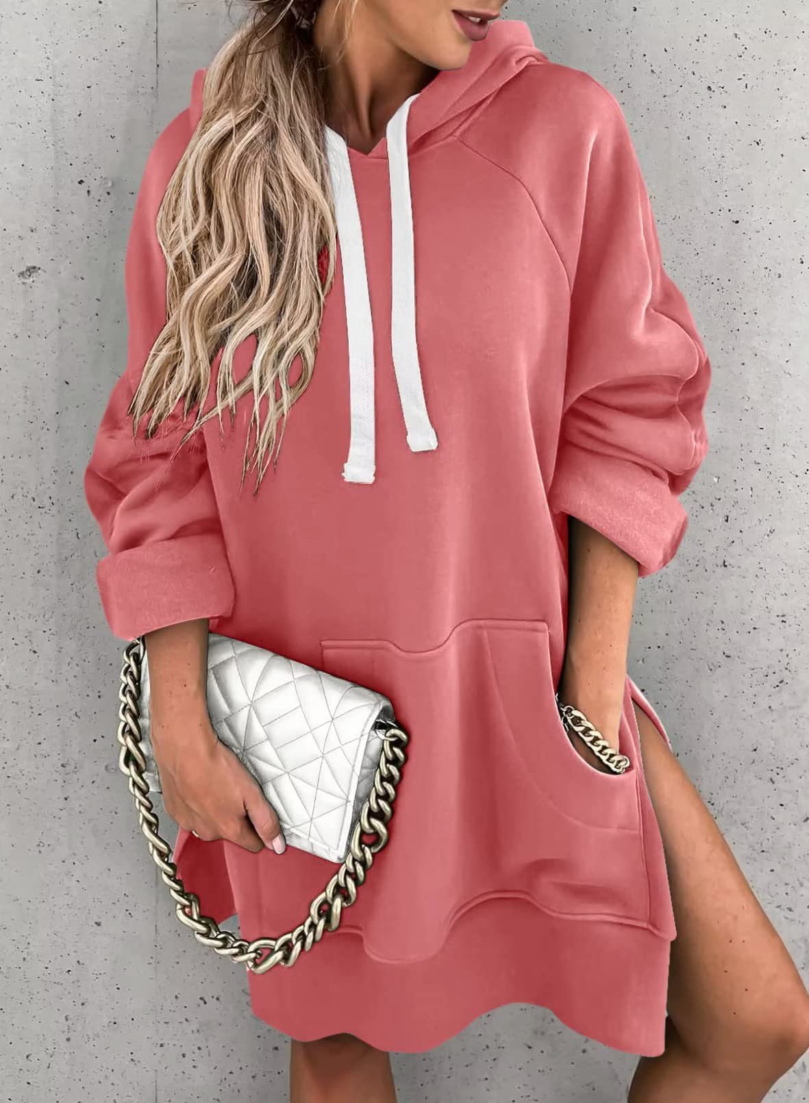 Women's Innovative Solid Color Hooded Mid-length Sweaters