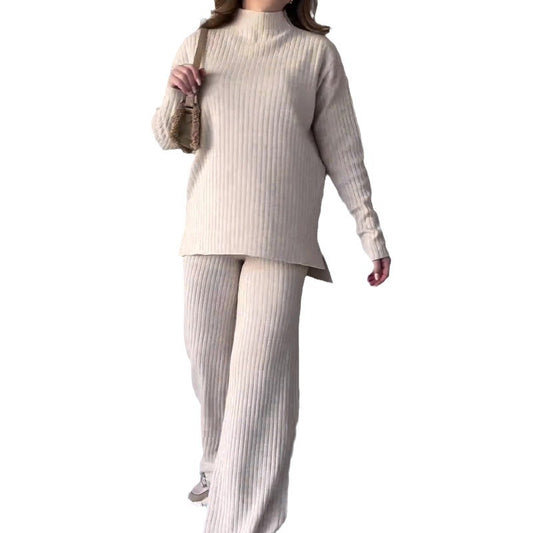 Color Crew Neck Casual Wide Leg Suits