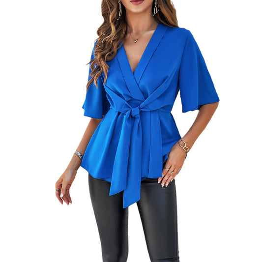 Women's Solid Color Elegant Sleeve Waist Tops