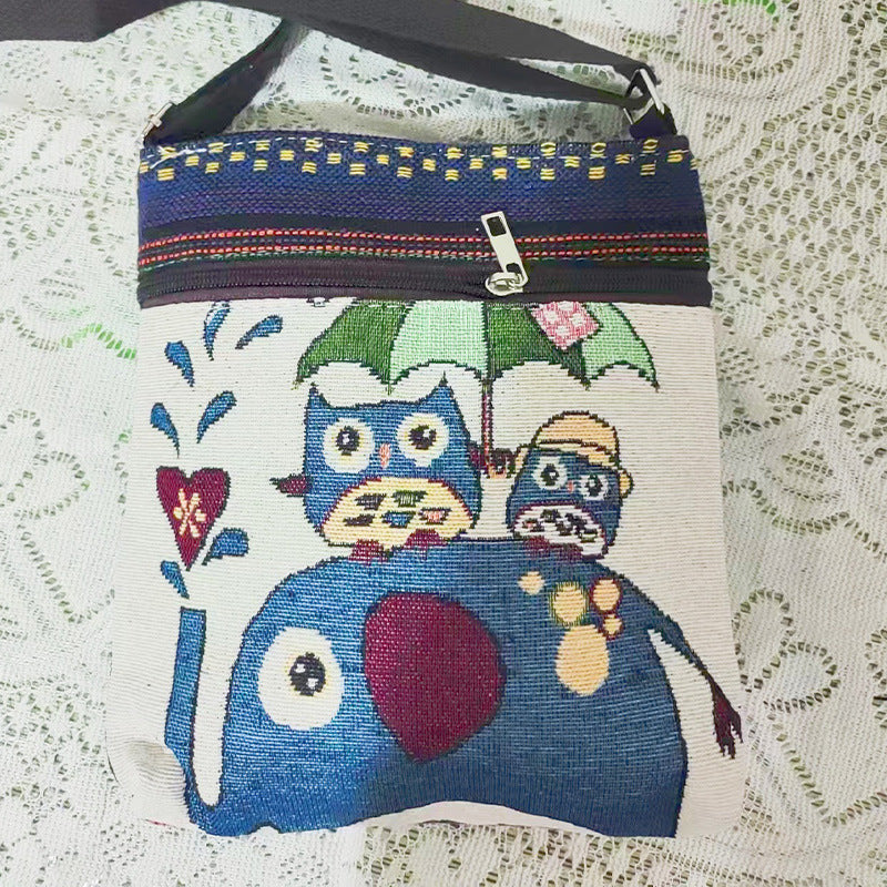 Women's Elephant Owl Shopping Canvas Trendy Women's Messenger Bag