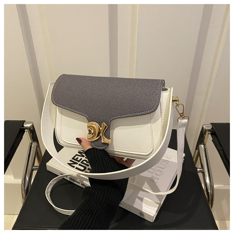 Simple Contrast Color Retro Texture Portable Lady Women's Shoulder Bag