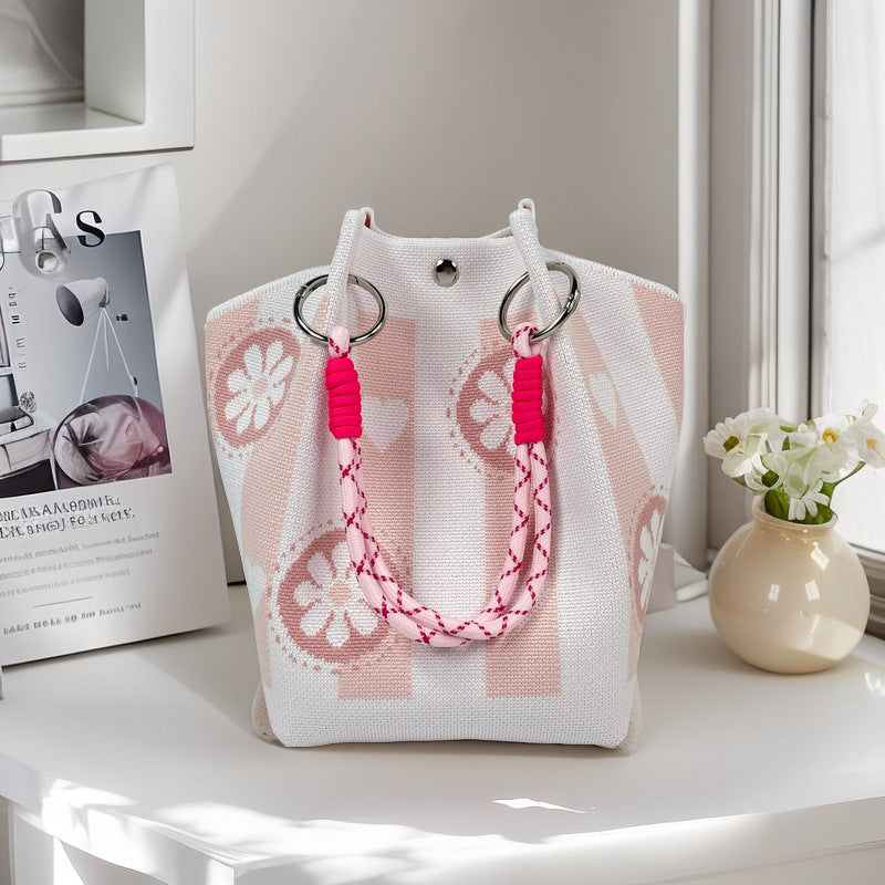 Design Black White Rhombus Knitted Versatile Large Women's Handbag