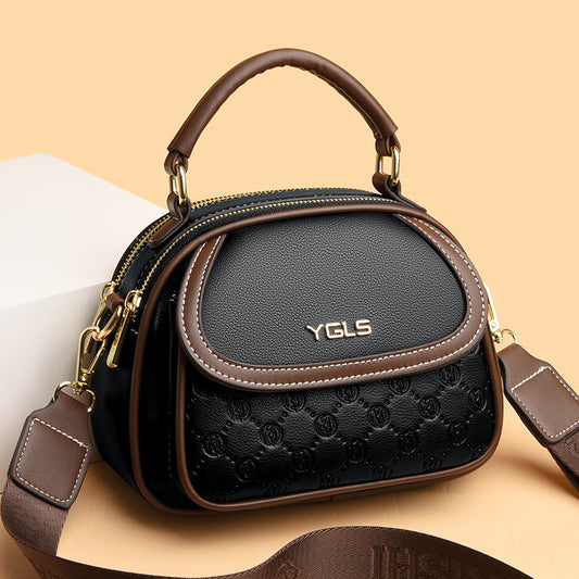 Women's Soft Leather Embossed Simple Round Large Crossbody Bags