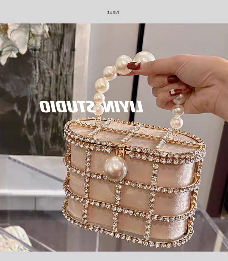 Women's French Minority Design Metal Vegetable Basket Inlaid With Diamond Dinner Women's Handbag