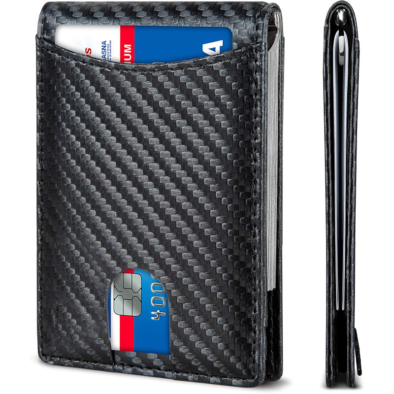 Men's Gold Clip Solid Color Bifold Leather Card Holder