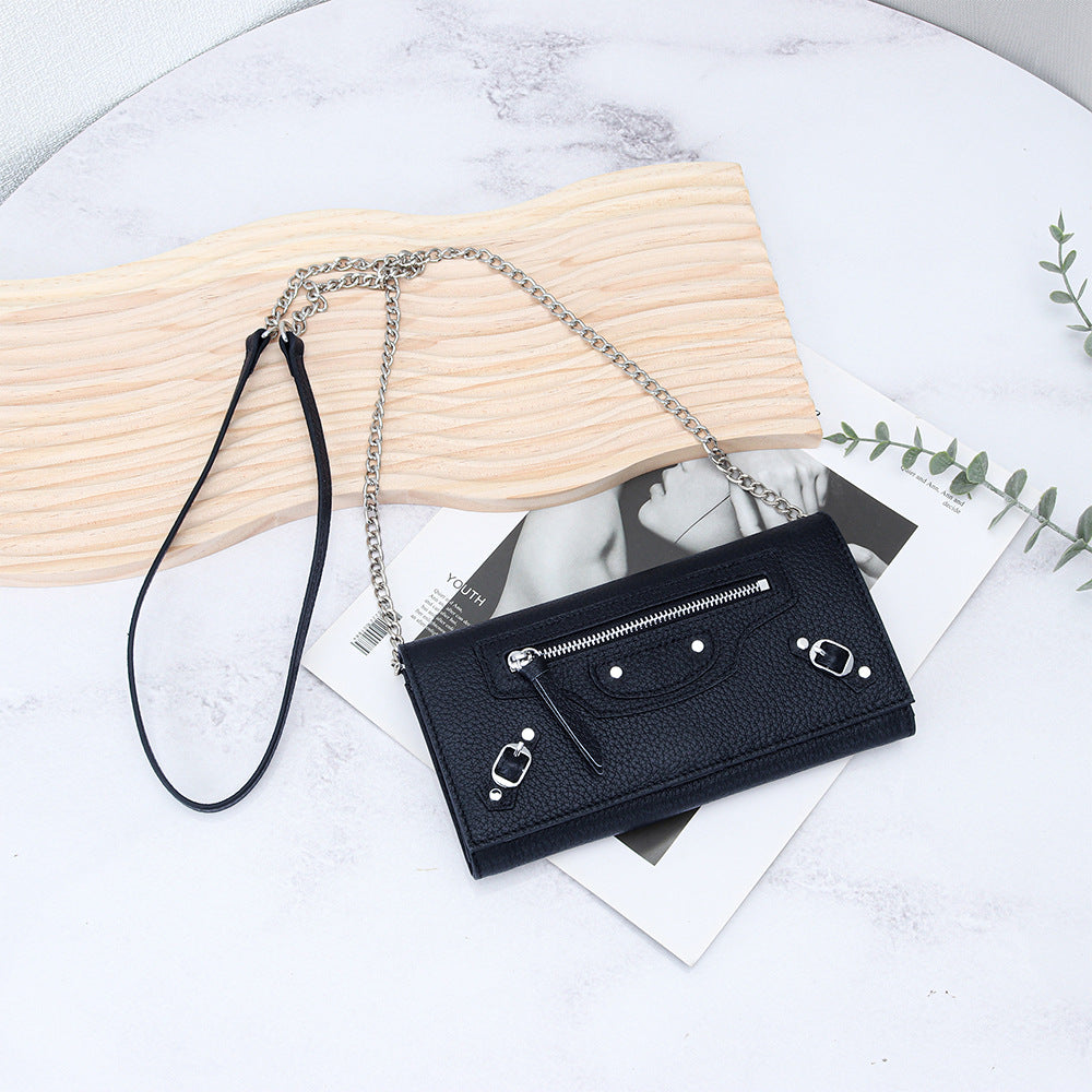 Women's Leather Motorcycle Rivet Chain Light Luxury Fashion Clutch Women's Messenger Bag