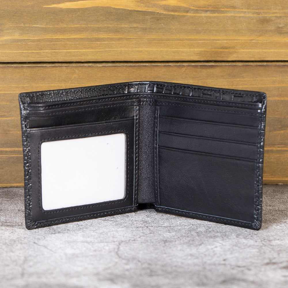 Embossed Leather For Man Horizontal Vertical Crocodile Head Textured Men's Wallet