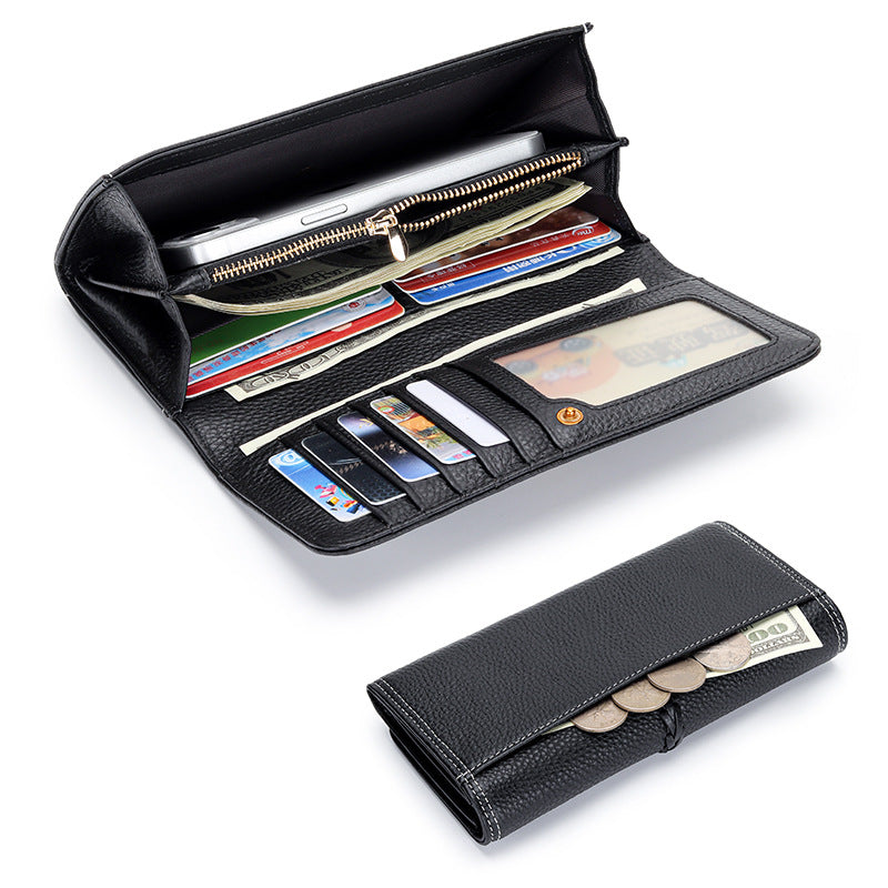 Women's Full Leather Long Genuine Tri Fold Large Capacity Hand Ladies Wallet