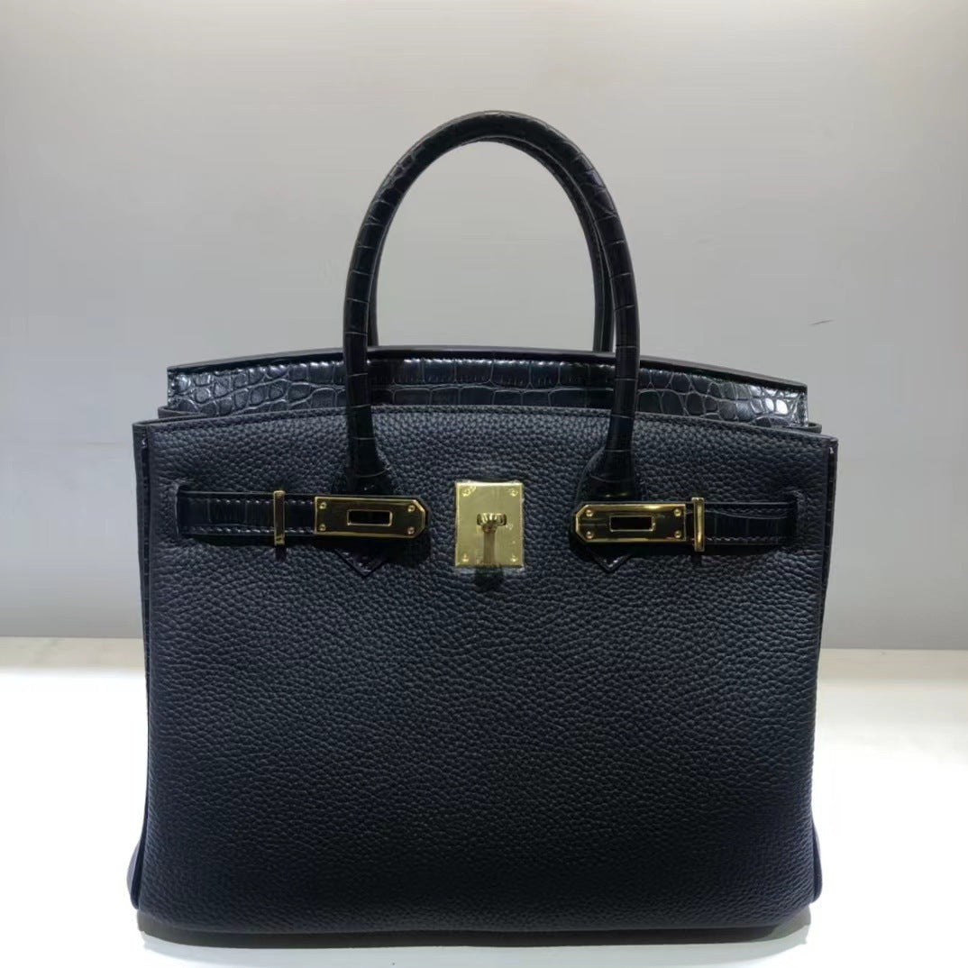 Women's Crocodile Pattern Cow Leather Color Matching Twist Women's Handbag